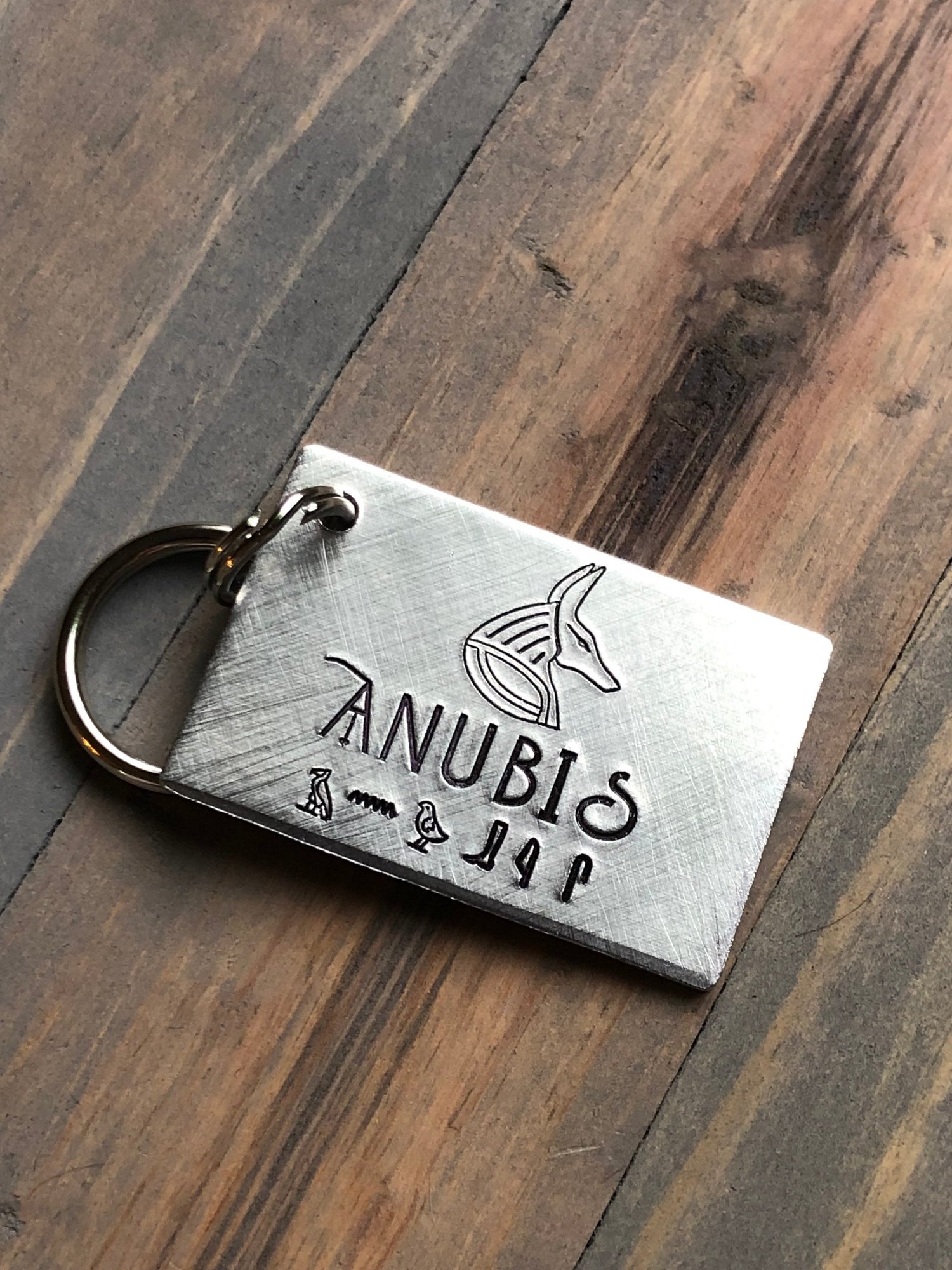 Anubis Custom Hand Stamped Dog ID Tag, Personalized Dog Tag, Egyptian Dog Tag with Hieroglyphics, Aluminum Pet ID Tag, Dog Tag for Dog