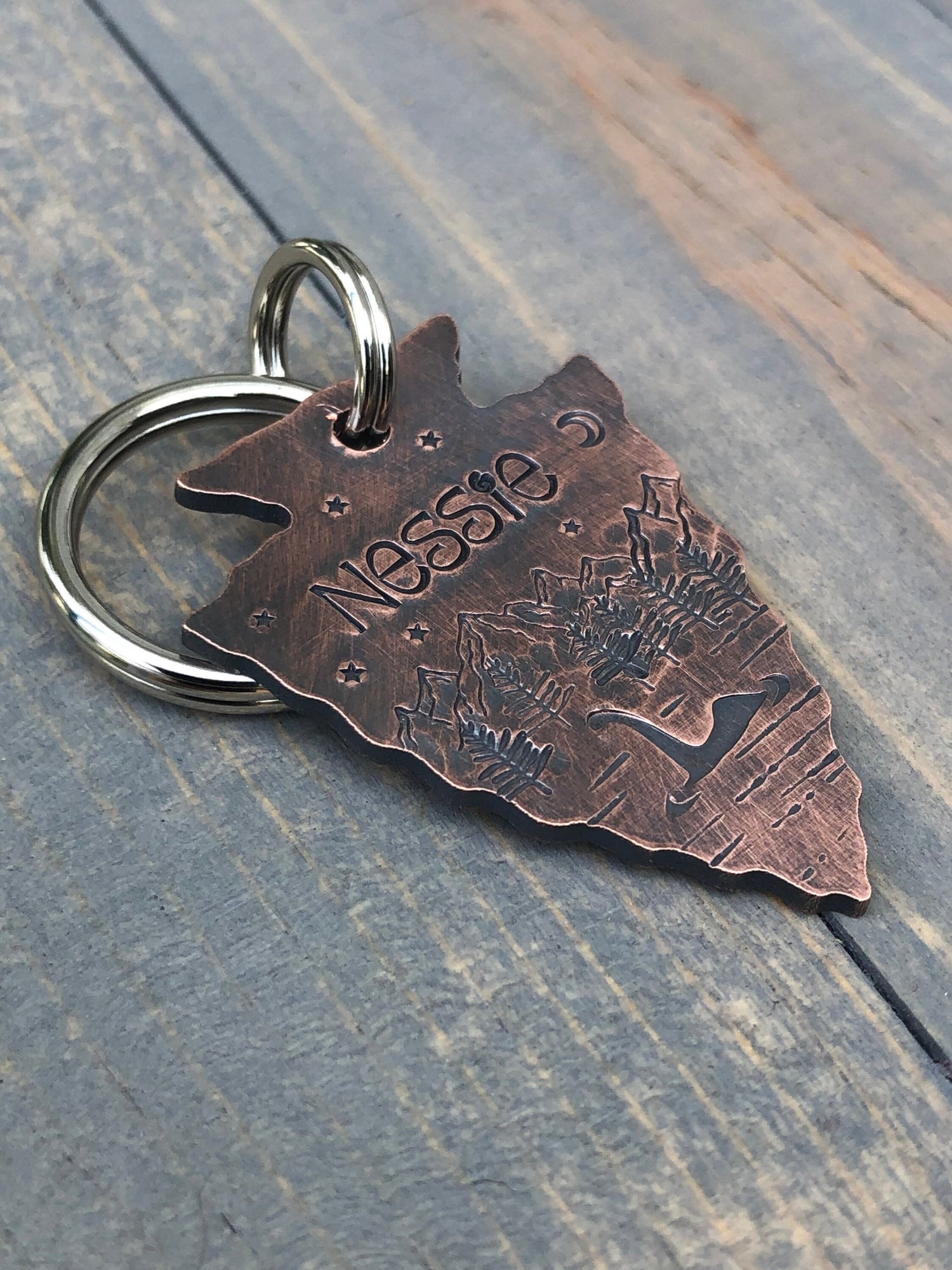 Lock Ness Monster Arrowhead Dog Tag, Hand Stamped Pet ID, Nessie Dog ID Tag, Personalized Dog Tag for Dog, Arrowhead Dog Tag