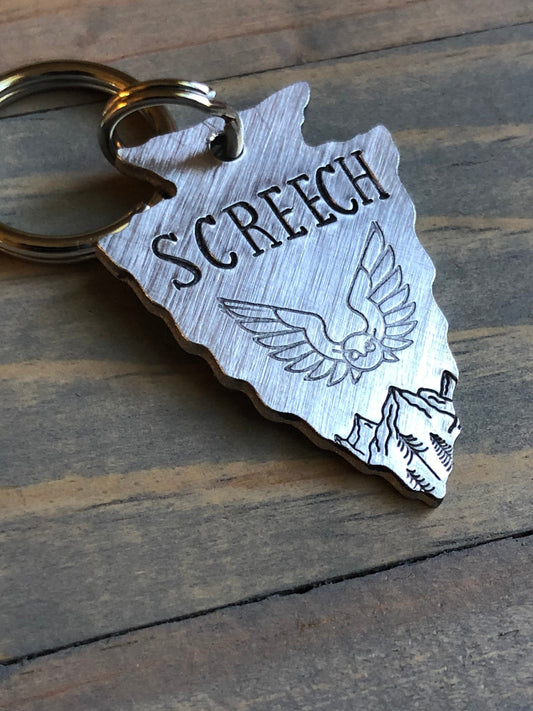 Custom Arrowhead Dog Tag, Hand Stamped Pet ID, Personalized Dog Tag for Dog, Arrowhead Dog Tag, Dog Tag with Owl, Screech, Barn Owl, Hootowl