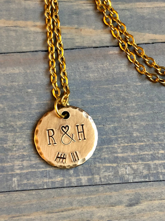 Custom Eighth Anniversary Necklace, Initial & Tally Mark Necklace, 8th Anniversary Gift, Copper Jewelry, Traditional, 19th Anniversary