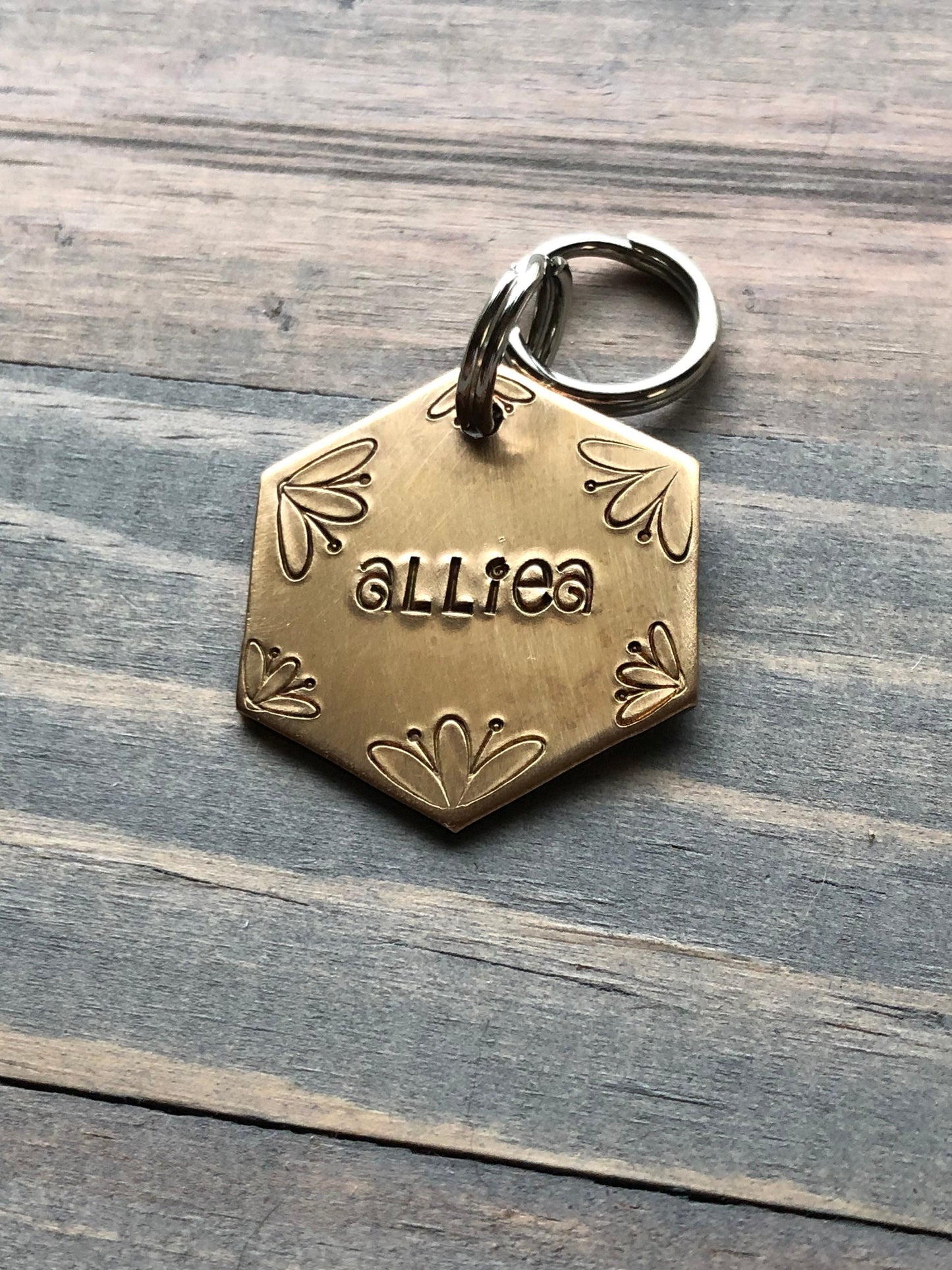 Name Tag for Dog, Hand Stamped Pet ID Tag, Flower Power, Personalized Dog Tag for Dog, Floral Dog Tag, Simple Dog Tag with posies