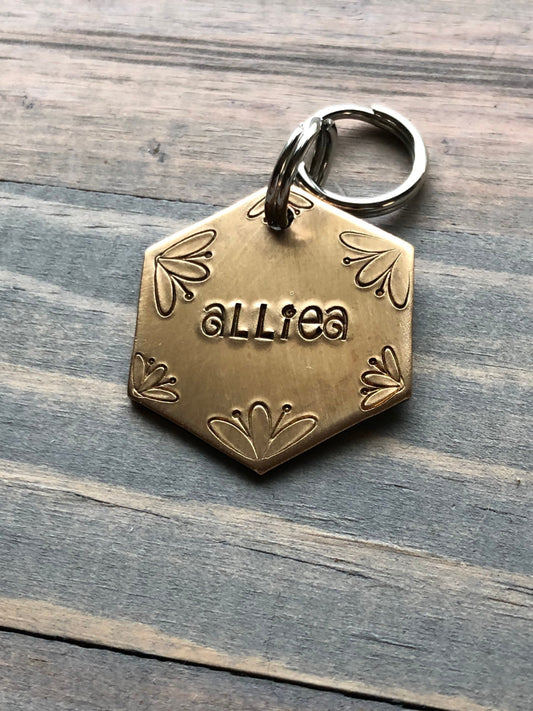 Name Tag for Dog, Hand Stamped Pet ID Tag, Flower Power, Personalized Dog Tag for Dog, Floral Dog Tag, Simple Dog Tag with posies
