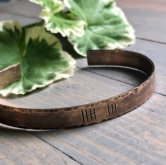 Bronze Anniversary Bracelet - Jewelry for 7th Anniversary - Tally Mark Bangle - Anniversary Bracelet with Initials- Anniversary Gift Wife