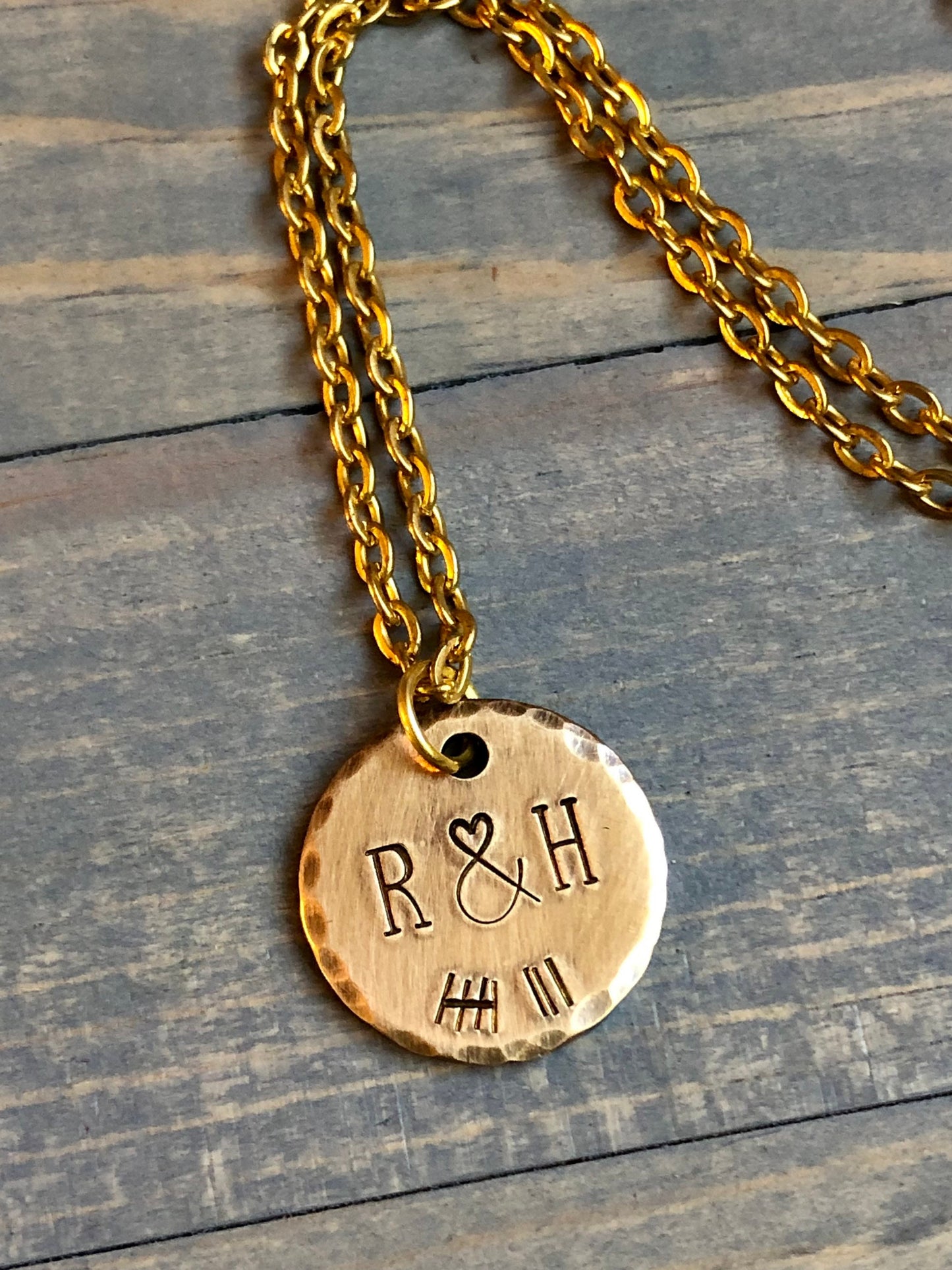 Custom Eighth Anniversary Necklace, Initial & Tally Mark Necklace, 8th Anniversary Gift, Copper Jewelry, Traditional, 19th Anniversary