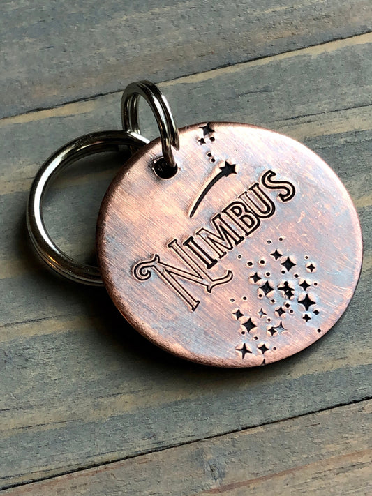 Name Tag for Dog, Nimbus Hand Stamped Pet ID Tag, Stars, Night Sky Tag, Personalized Dog Tag, Milky Way Dog Tag,  Dog Tag with Shooting Star