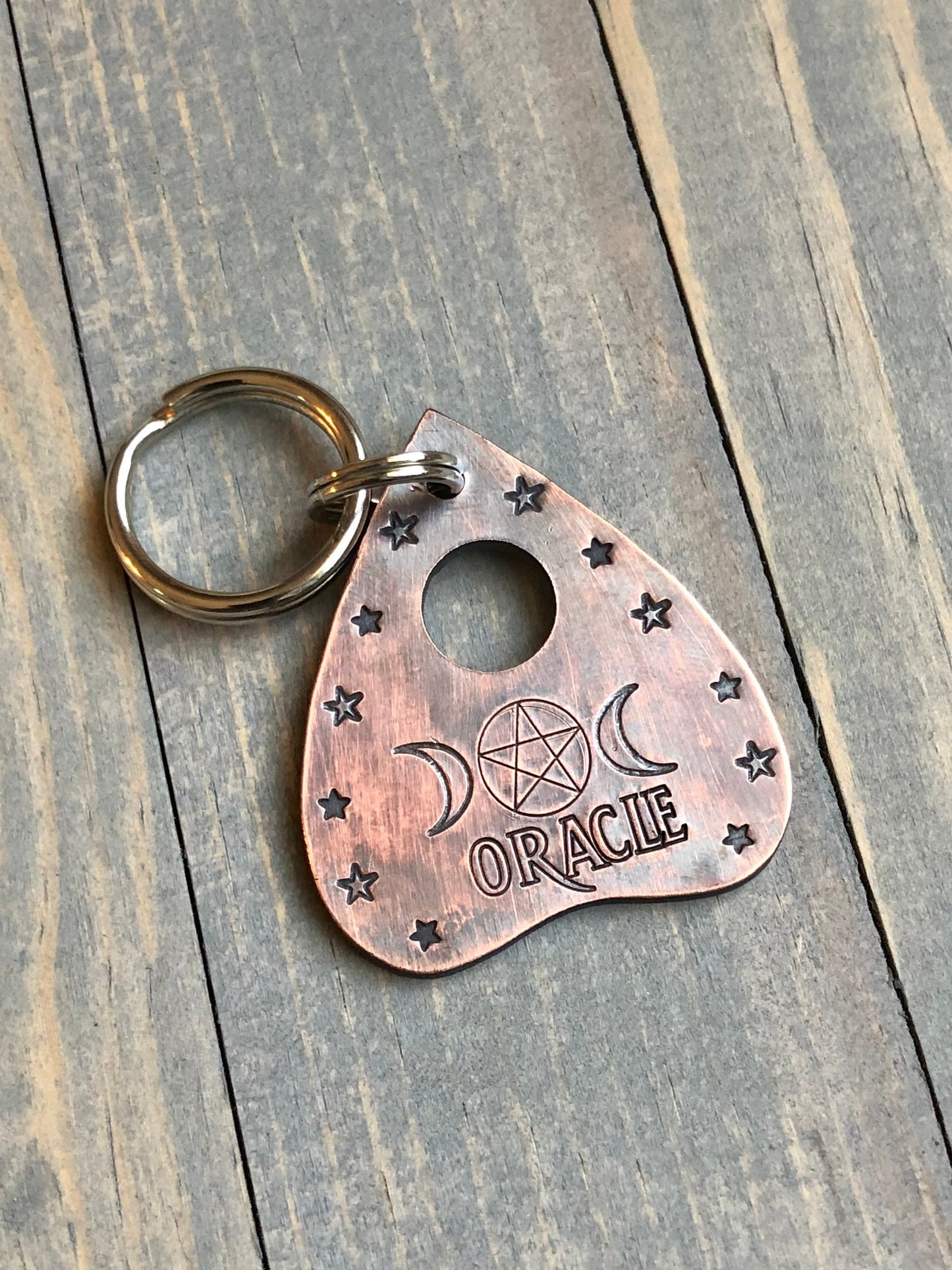 Planchette Dog Tag, Hand Stamped, Personalized Dog Tag for Dog, Halloween Collar Tag, Tag with Pentagram, Tag with Moon and Stars, Oracle