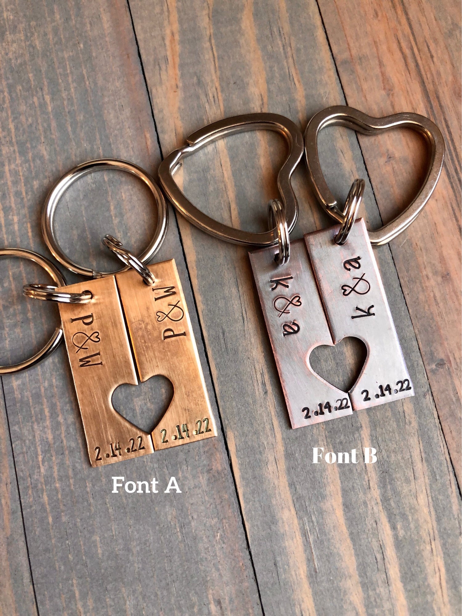Custom Personalized Bronze Keychain, Engraved Initials, Anniversary Gift,  Husband Wife Key Chain, Boyfriend Girlfriend Gift, Customized Couples