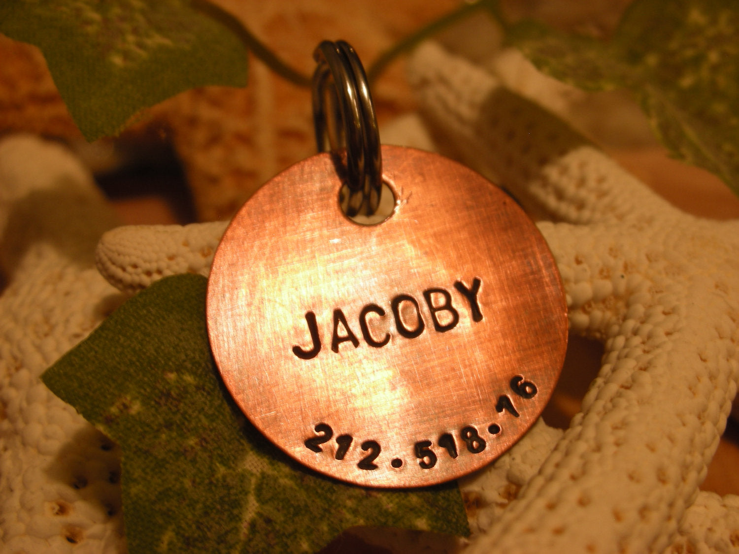Copper Handstamped Pet ID Tag - Traditional Charm