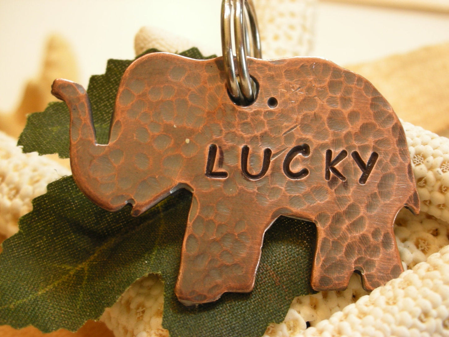 Copper Handstamped Pet ID Tag - Trunks Up