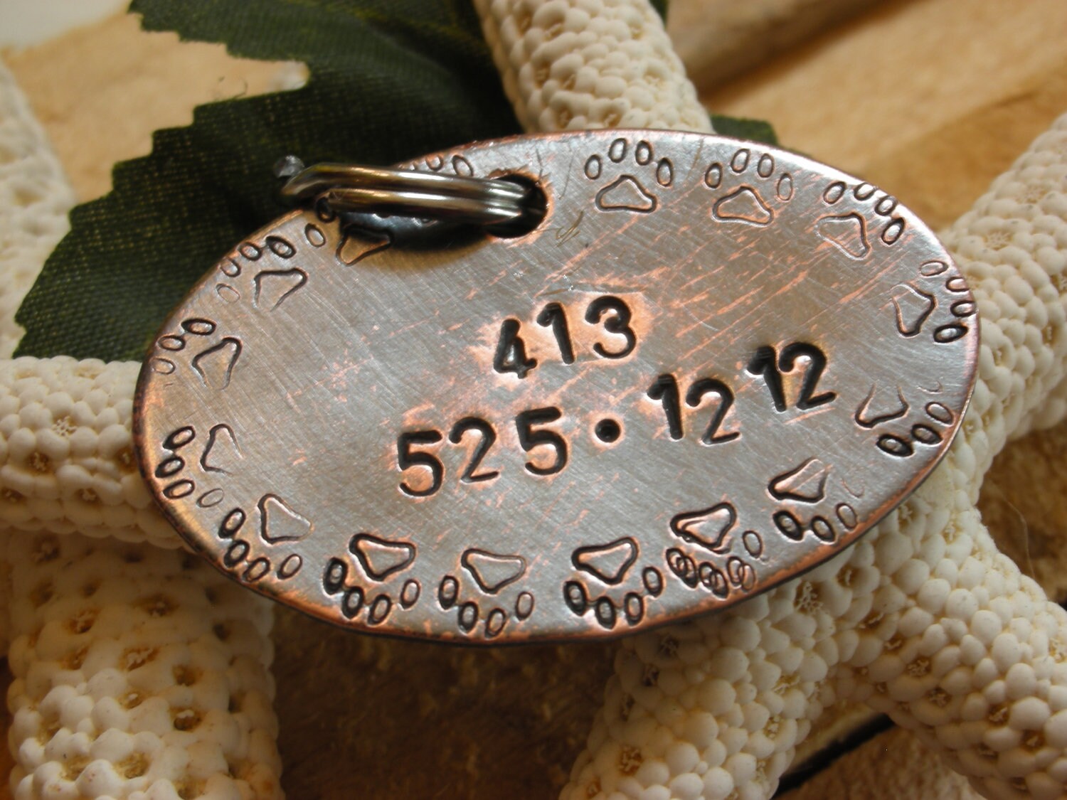 Copper Handstamped Pet ID Tag - Pawprints