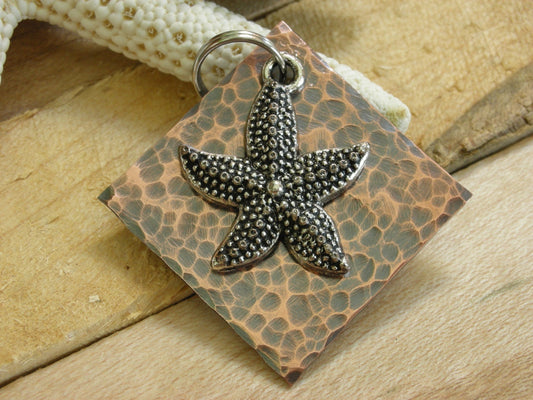 Copper Handstamped Pet ID Tag - Starfish