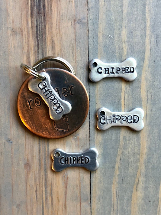 Microchipped Tag, Tiny Add On Tag, Bone Shaped Tag, Chipped Tag, Cute Tag, Dog Tag, Pet ID Tag