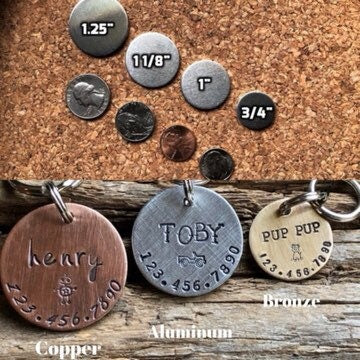 Custom Compass Rose Dog Tag, Hand Stamped Pet ID, Personalized Dog Tag for Dog, Dog ID Tag with Compass, Collar Tag with Mountains, Trees