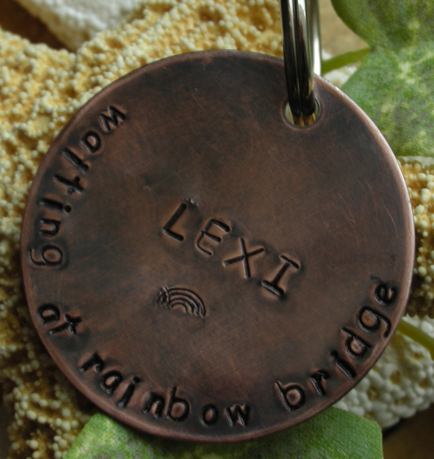 Copper Handstamped Pet Memorial Remembrance Keychain-Rainbow Bridge