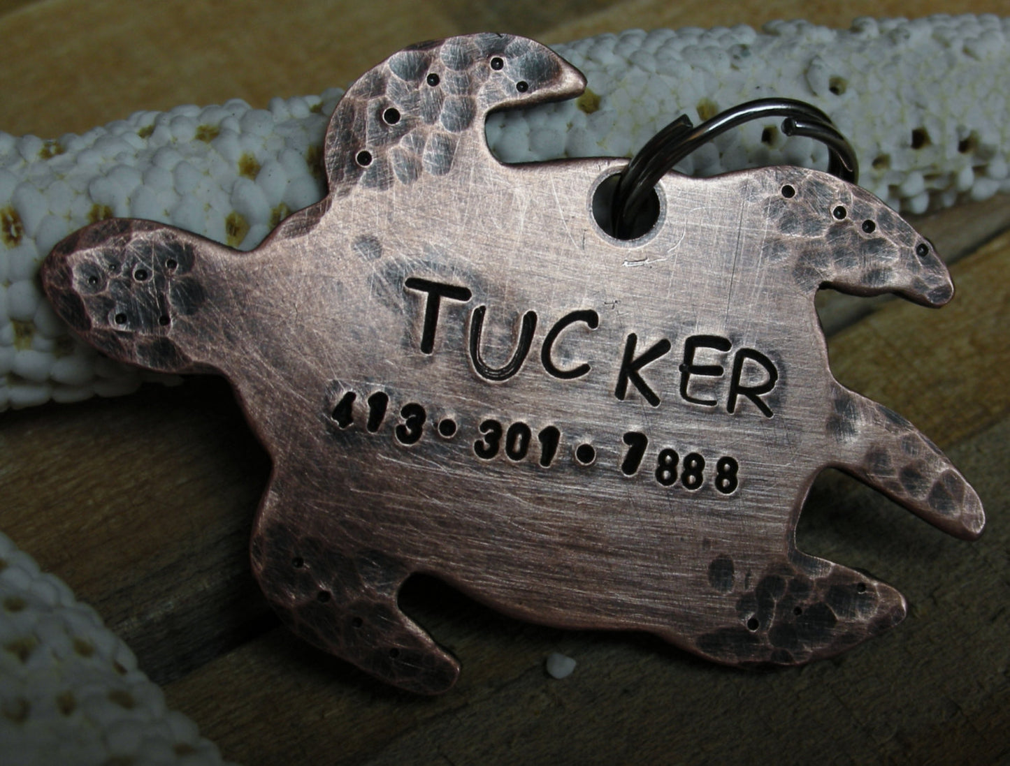 Copper Handstamped Pet ID Tag - Turtle Time