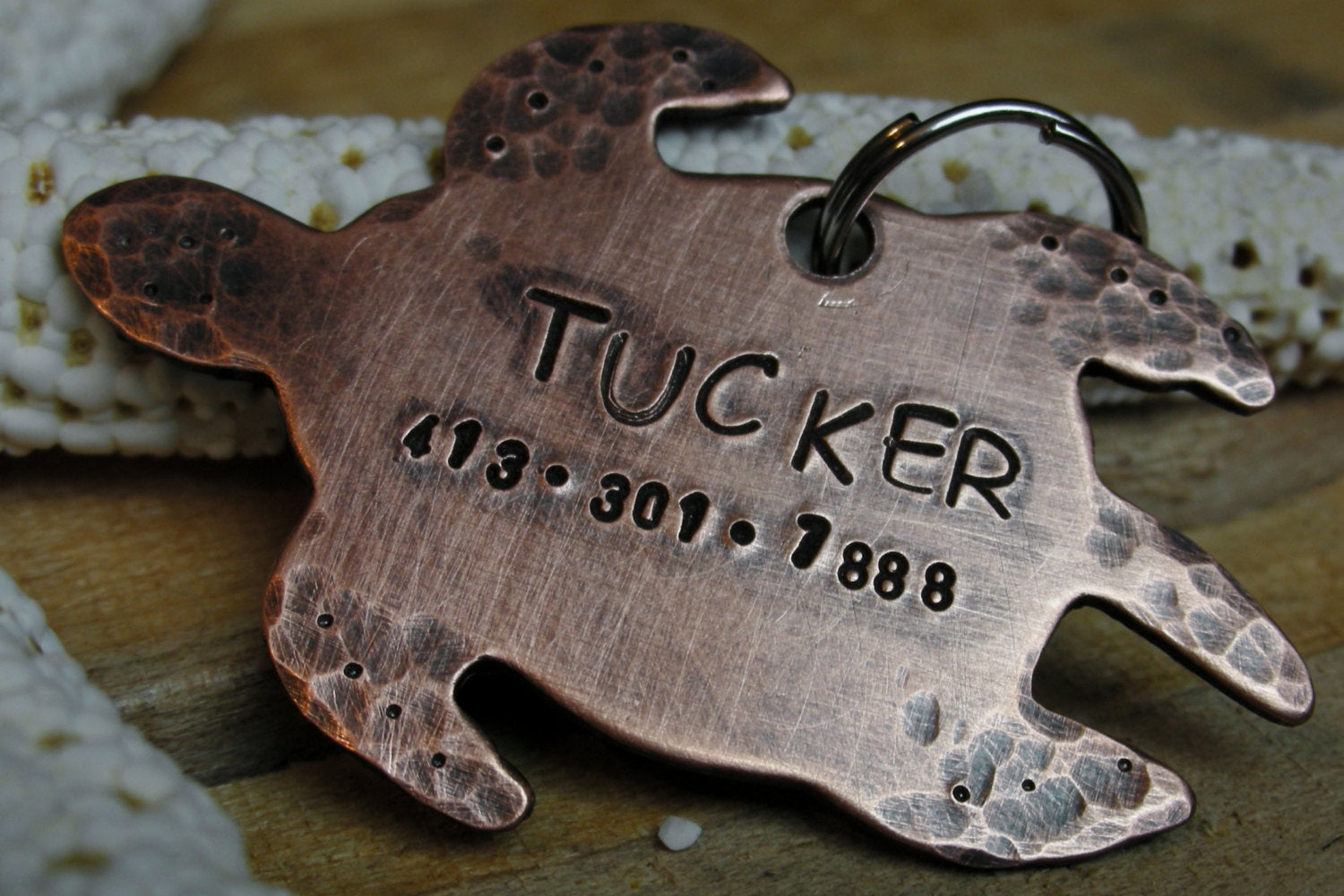 Copper Handstamped Pet ID Tag - Turtle Time