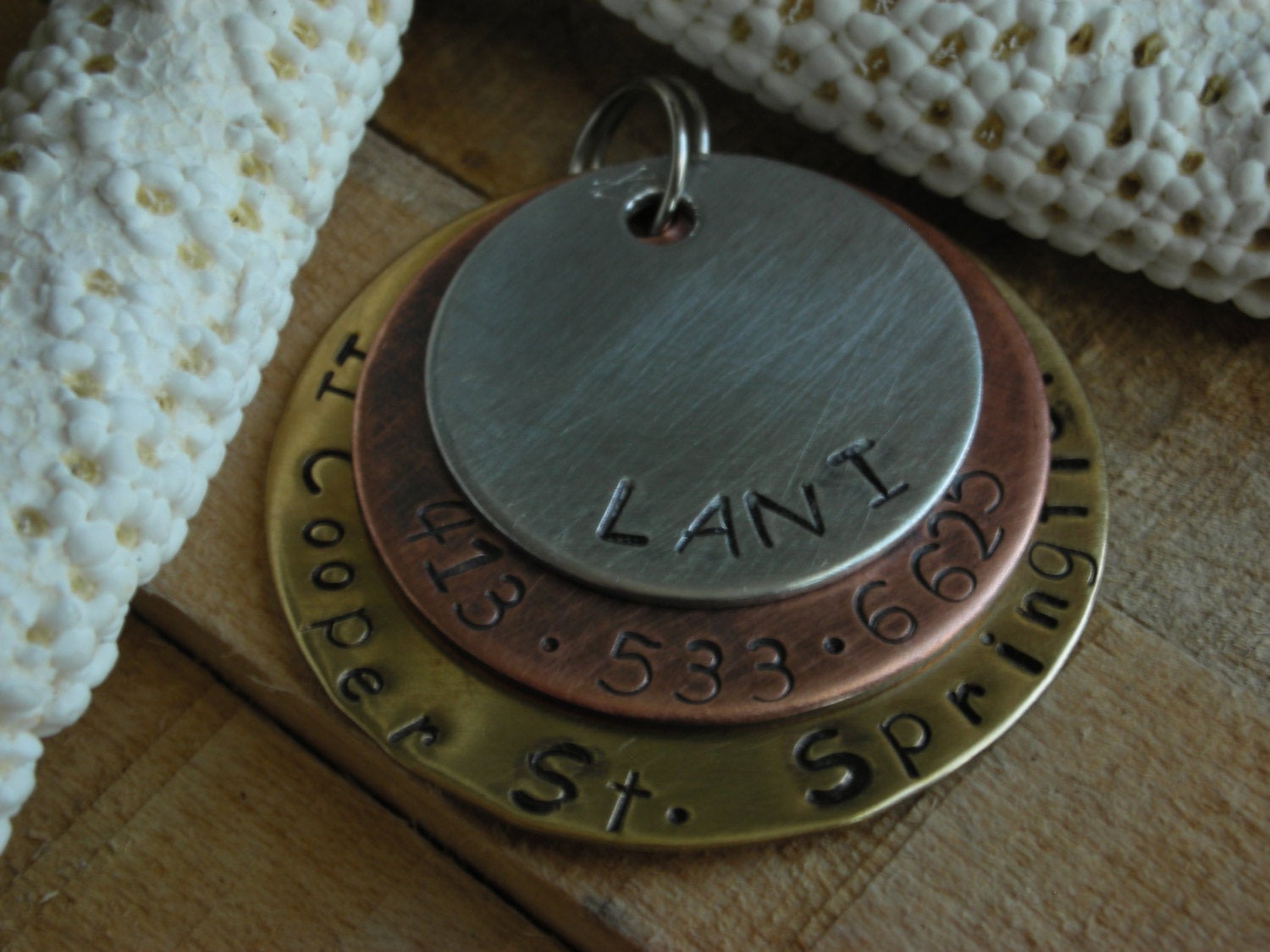 Custom Handstamped Dog/Pet ID Tag-The Triple Play