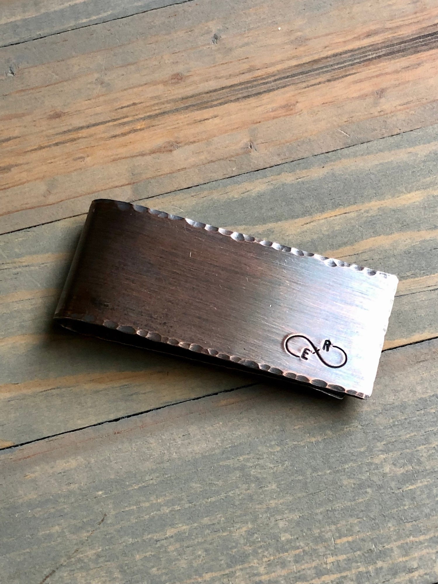 Copper Valentine's Day Money Clip - 7th Anniversary Gift - Personalized Infinity Sign Money Clip - Initial Money Clip-Valentine's Day Gift