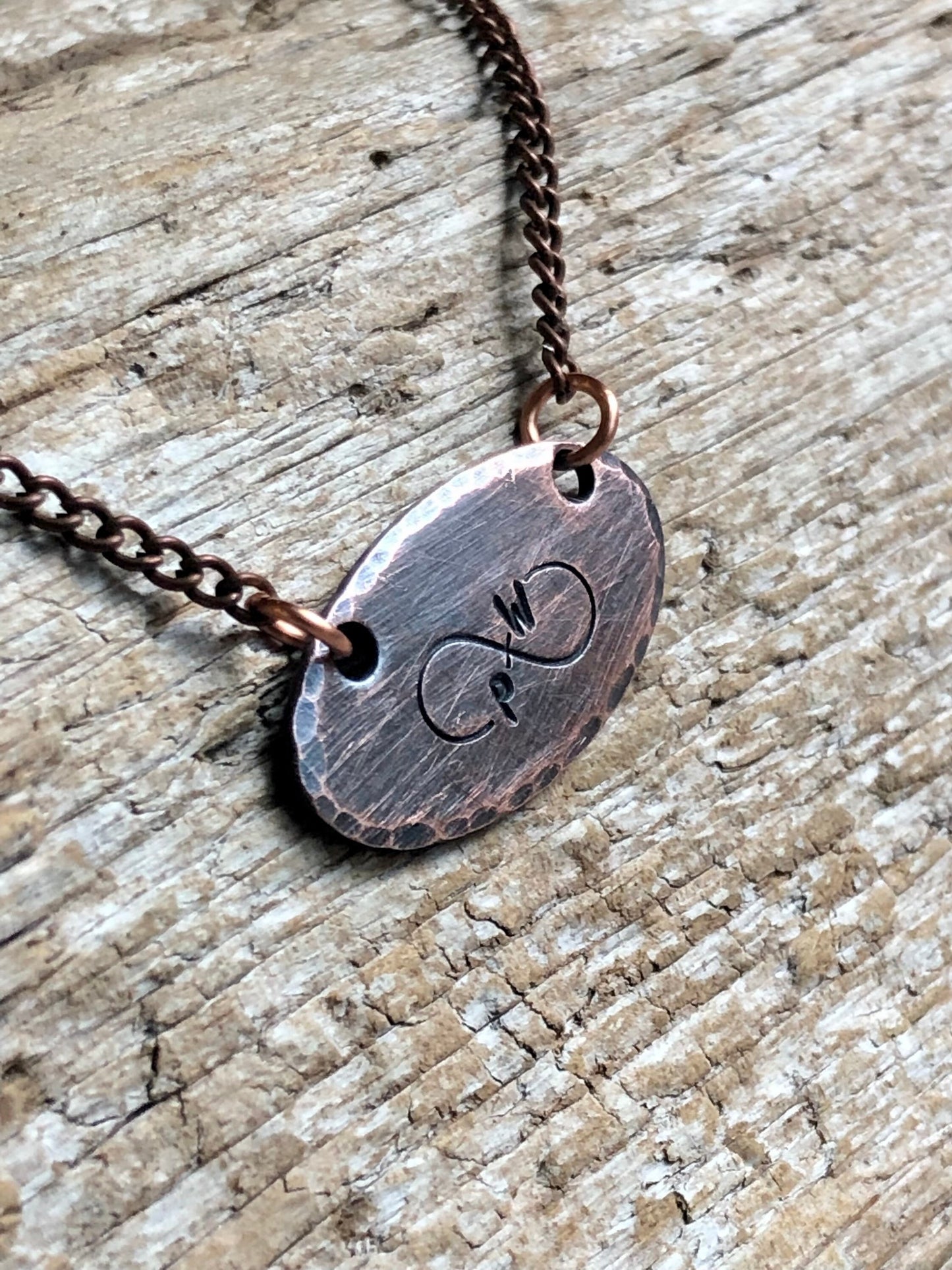 Infinity Sign Necklace - Anniversary Gift - Gift for Wife Girlfriend - 7th Anniversary Gift - Copper - Also in Silver and Bronze - Initials