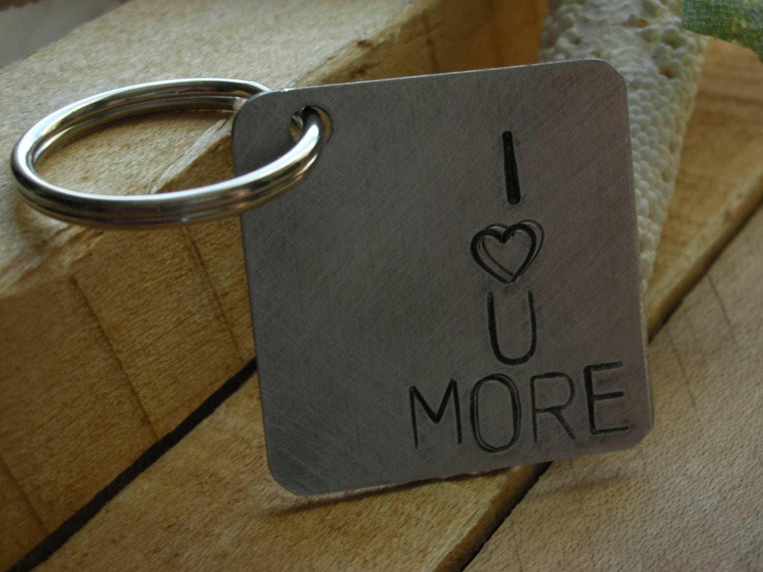 I Love You More-Custom Handstamped Personalized Keychain-Valentines Gift,Wedding Gift,Anniversary Gift, Birthday Gift