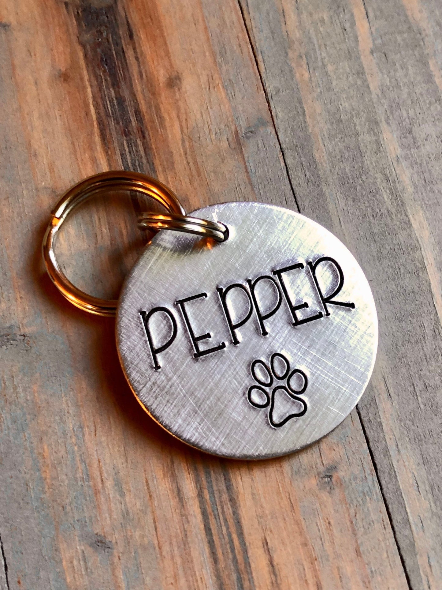 Hand Stamped Dog ID Tag, Pet Id Tag, Tag for Dog, Puppy Tag, Tag with Paw Print, Large Dog Tag, Pet ID, Identification Tag
