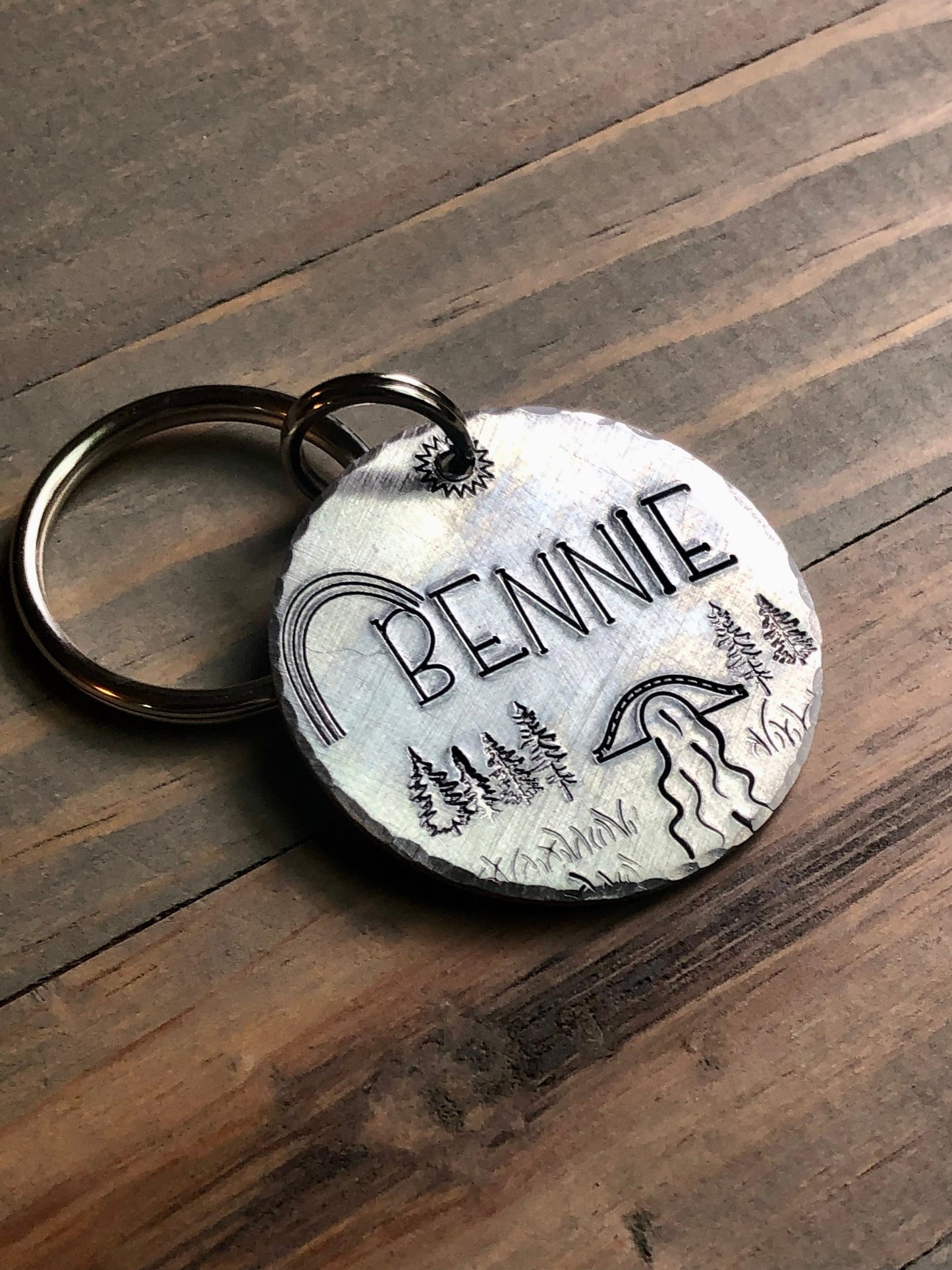 Hand Stamped Pet Memorial Remembrance Keychain-Waiting at Rainbow Bridge - Dog Memorial - Cat Remembrance