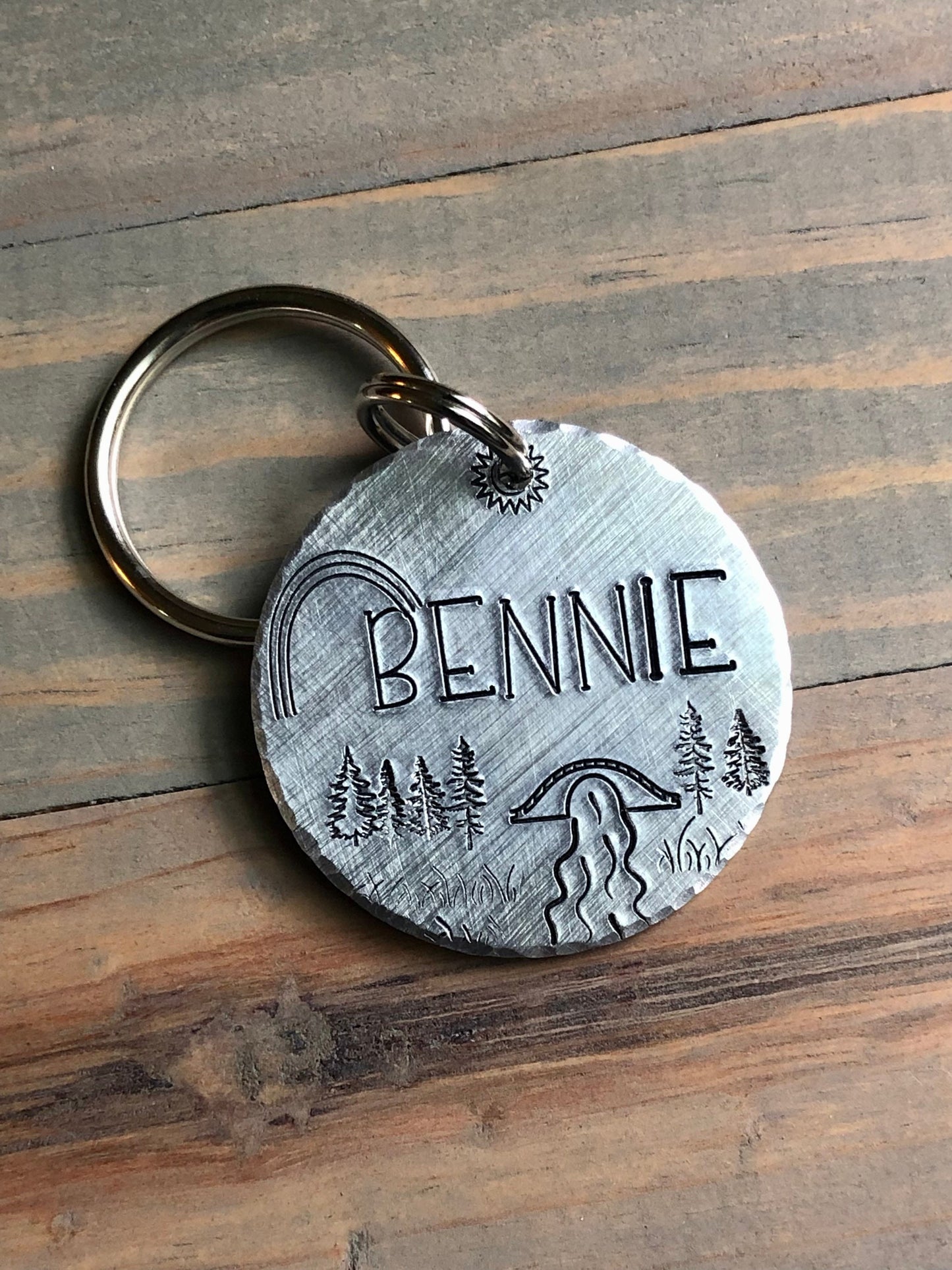 Hand Stamped Pet Memorial Remembrance Keychain-Waiting at Rainbow Bridge - Dog Memorial - Cat Remembrance