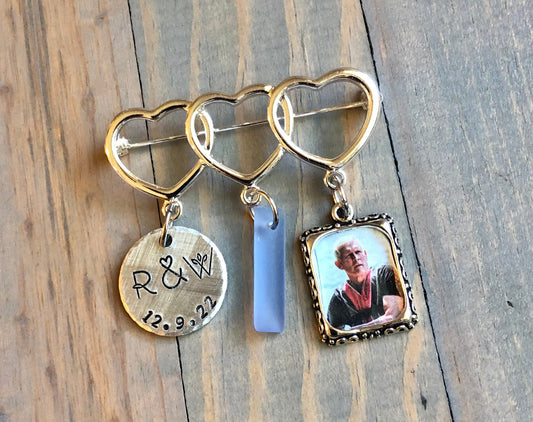 Personalized Bridal Pin, Something Blue, Walk Me Down the Aisle, Bouquet Charm, Missing You, Coastal Wedding, Seaglass, Picture Frame