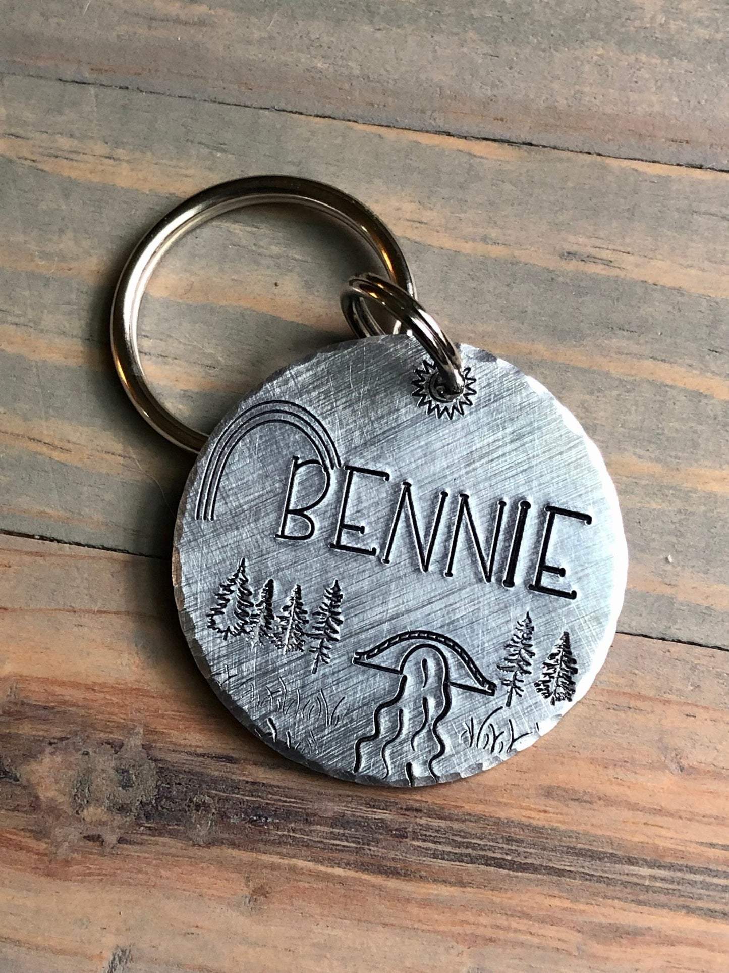 Hand Stamped Pet Memorial Remembrance Keychain-Waiting at Rainbow Bridge - Dog Memorial - Cat Remembrance