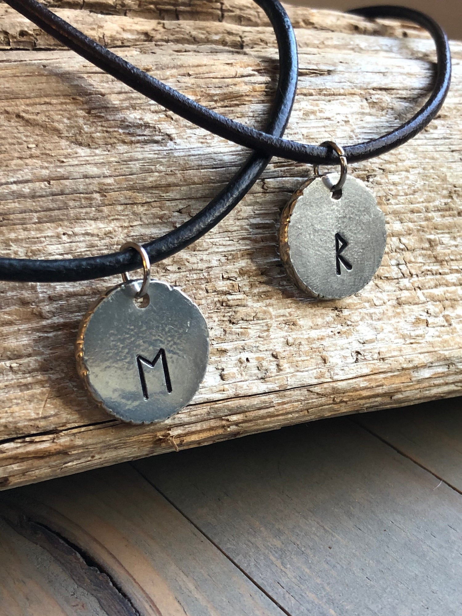 Pewter Rune Necklace - Viking Rune Pendant - Norse Pewter & Leather Necklace - Viking Elder Futhark Rune Choker - Hand Crafted and Stamped