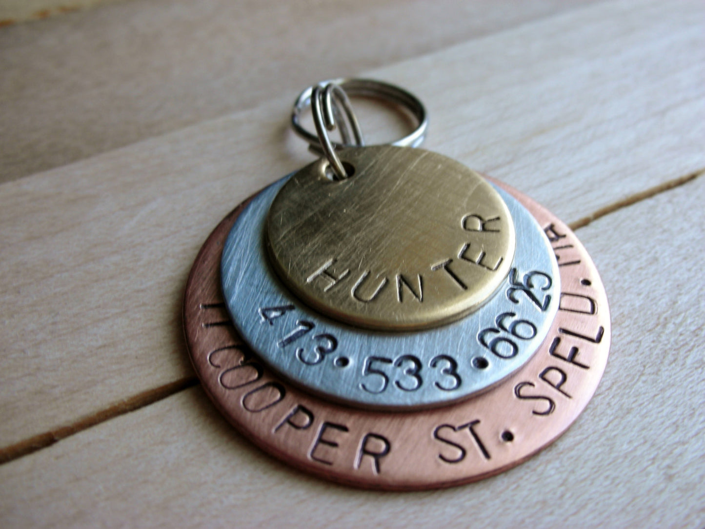 Custom Pet ID-Custom Dog Tag-The Hunter-Handstamped Layered Mixed Metals