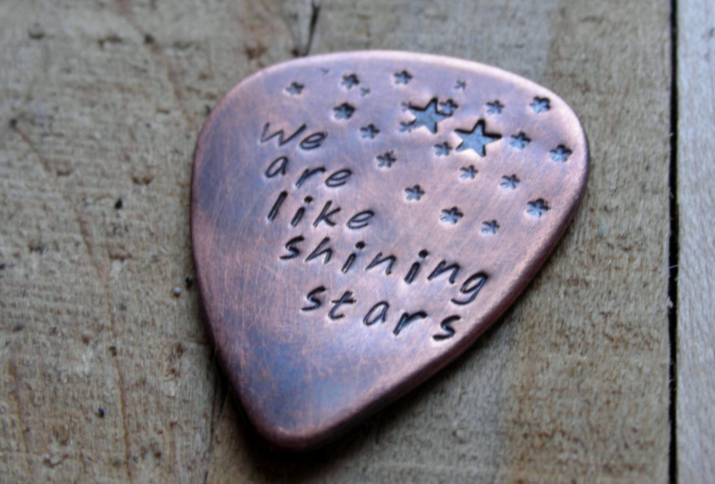 CUSTOM  GUITAR Pick-Shining Stars-Handstamped Copper-Great Gift for Fathers Day, Husband, Boyfriend, Dad, Groomsmen