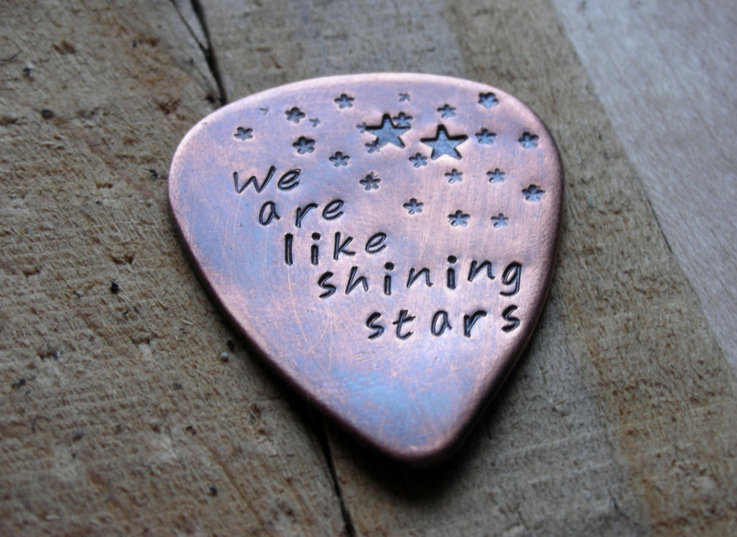 CUSTOM  GUITAR Pick-Shining Stars-Handstamped Copper-Great Gift for Fathers Day, Husband, Boyfriend, Dad, Groomsmen
