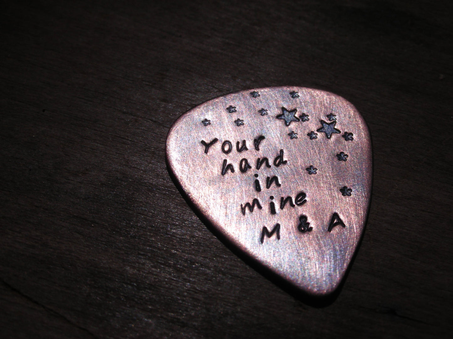 CUSTOM  GUITAR Pick-Shining Stars-Handstamped Copper-Great Gift for Fathers Day, Husband, Boyfriend, Dad, Groomsmen