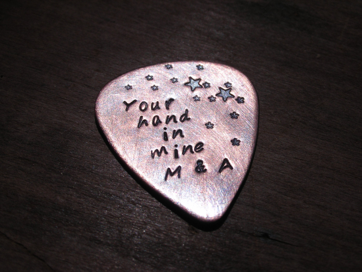 CUSTOM  GUITAR Pick-Shining Stars-Handstamped Copper-Great Gift for Fathers Day, Husband, Boyfriend, Dad, Groomsmen