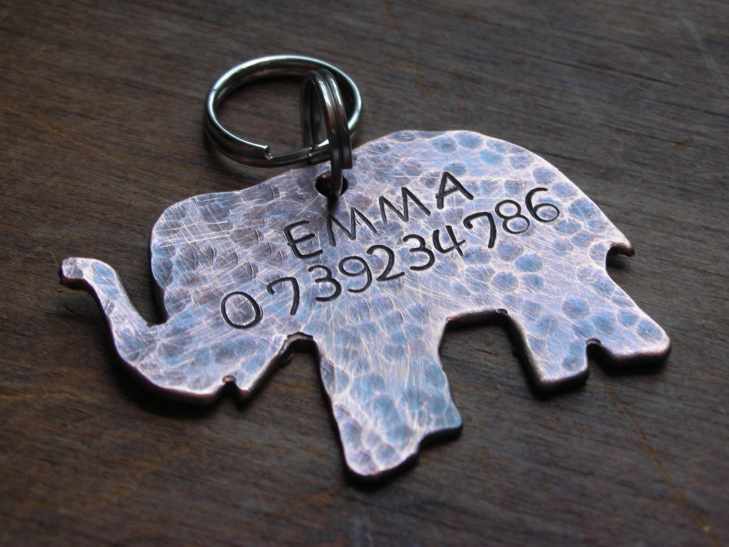 Copper Handstamped Pet ID Tag - Trunks Up