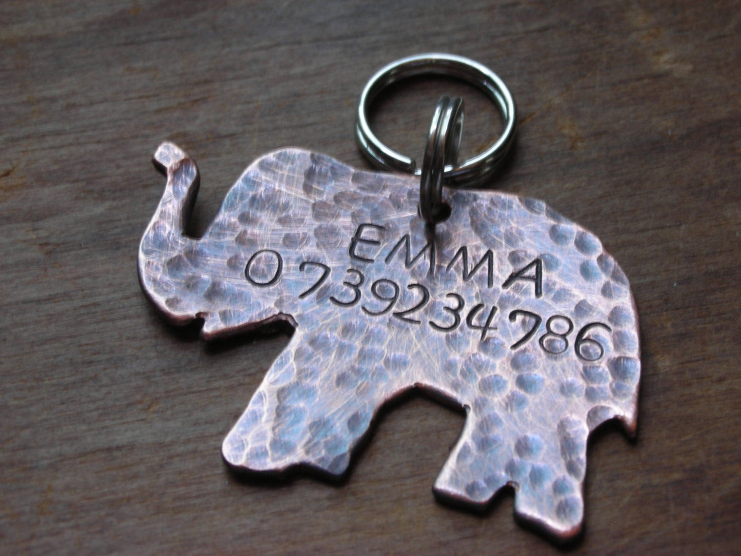 Copper Handstamped Pet ID Tag - Trunks Up