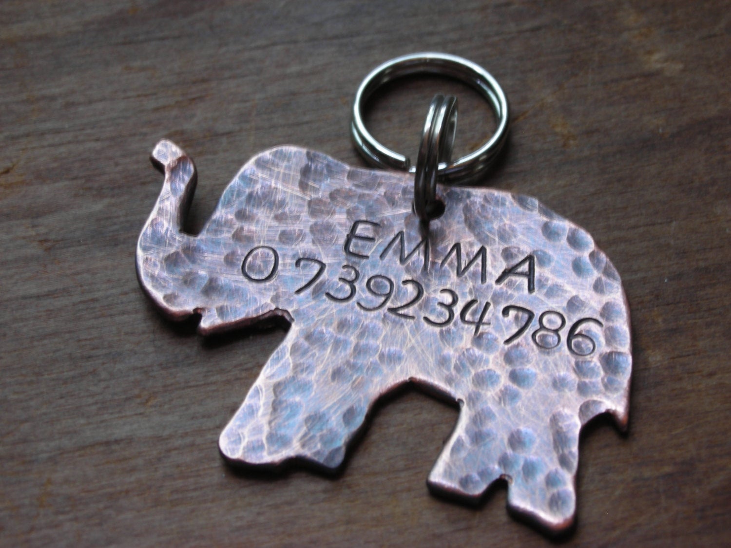 Copper Handstamped Pet ID Tag - Trunks Up