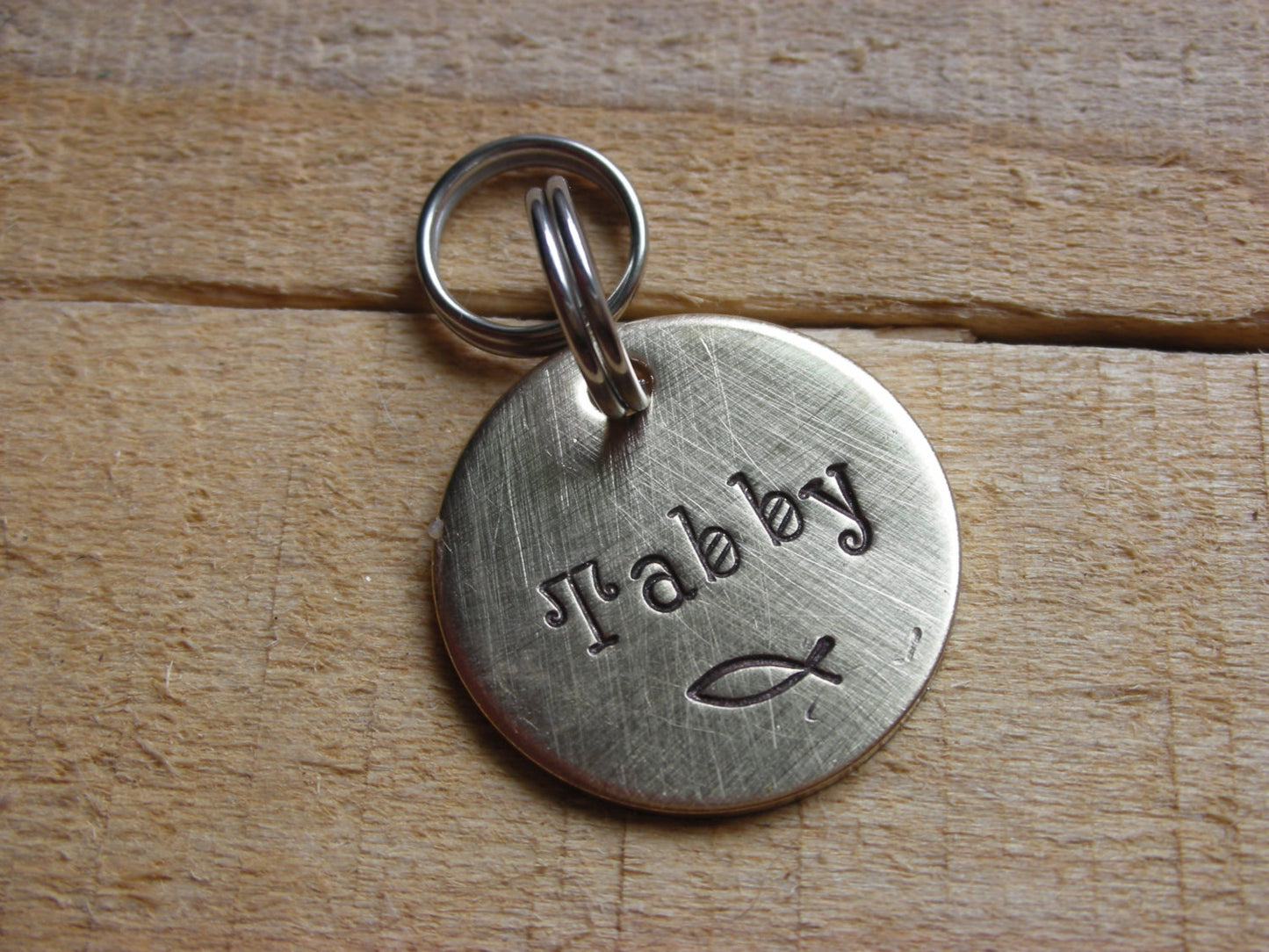 Handstamped Cat ID Tag - Pet ID Tag - Cat Name Tag - The Tabby