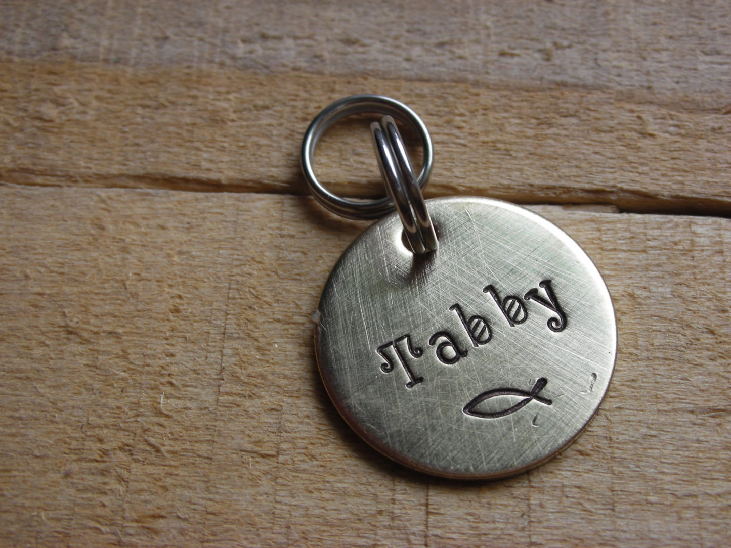 Handstamped Cat ID Tag - Pet ID Tag - Cat Name Tag - The Tabby