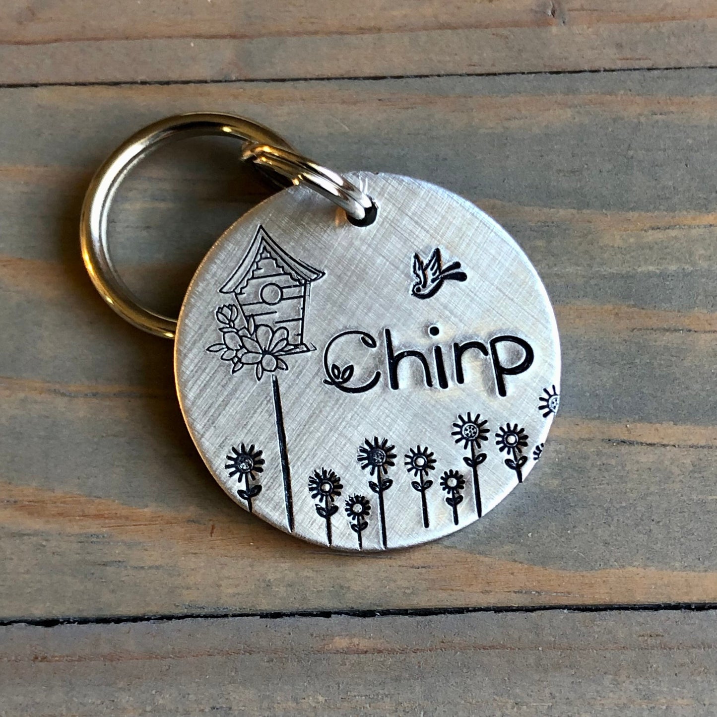 Hand Stamped Pet ID Tag, Name Tag for Dog, Spring Summer Dog Tag, Personalized Flower Dog Tag for Dog, Birdhouse, Garden, Floral Daisy Tag