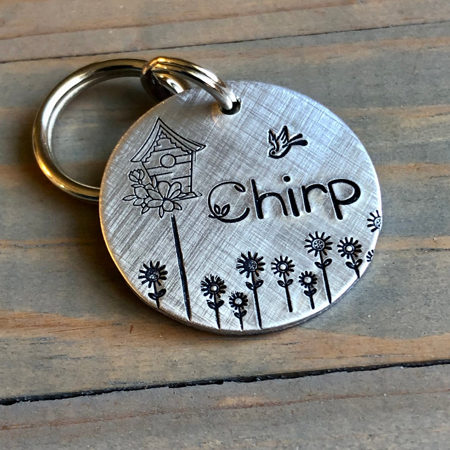 Hand Stamped Pet ID Tag, Name Tag for Dog, Spring Summer Dog Tag, Personalized Flower Dog Tag for Dog, Birdhouse, Garden, Floral Daisy Tag