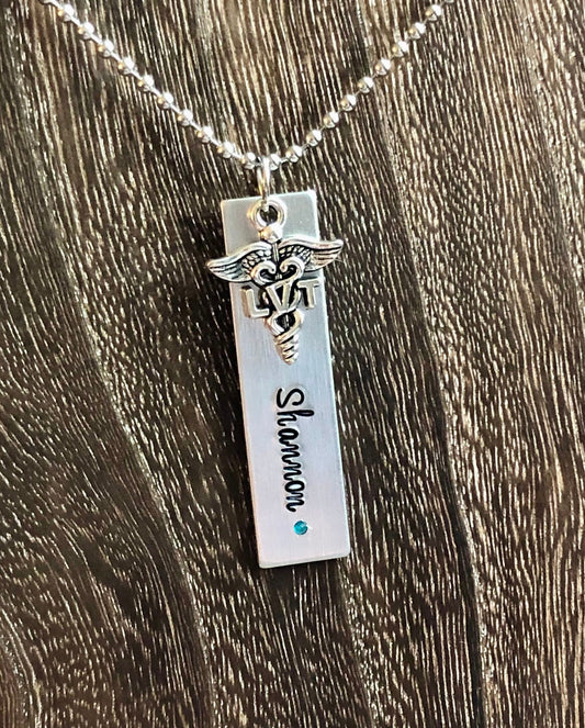 LVT Necklace, Vet Tech Graduation, Licensed Veterinary Technician Necklace with Inset Birthstone and Name, Gift for Vet Tech, Certified
