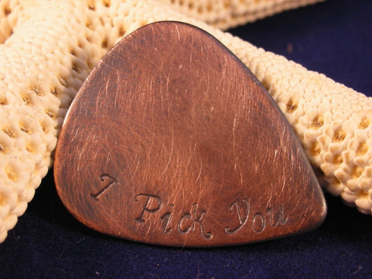 CUSTOM  GUITAR Pick-Handstamped Copper, Aluminum or Brass-Great Gift for Boyfriend, Husband, Anniversary, Engagement