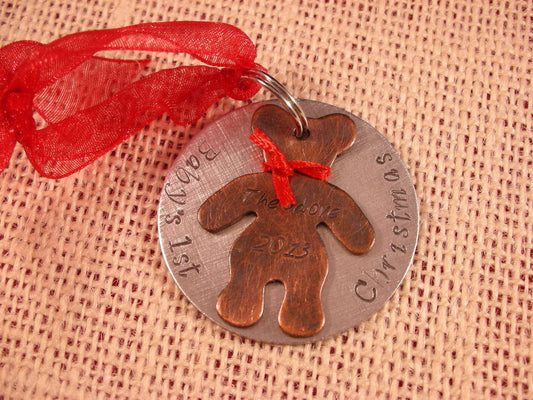 Baby's First Christmas Ornament-Unique Hand Stamped Baby's First Christmas Ornament-Teddy Bear Ornament-Custom Hand Stamped Baby Ornament