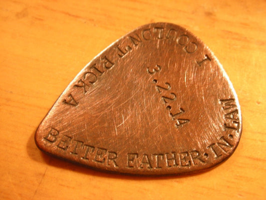 Father In Law GUITAR Pick--Brother In Law Handstamped Copper-Gift for Father of the Bride, Dad Wedding Gift, Gift for Groom's Father