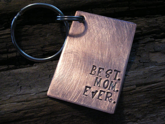 best.mom.ever. keychain -Mothers Day Keychain-Gift for Mom-Custom Handstamped Personalized Keychain-