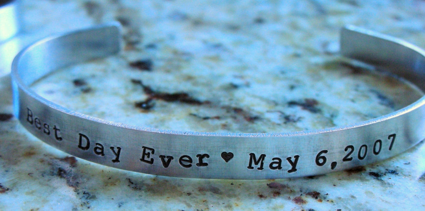 Custom Hand Stamped Stackable Cuff Bracelet-Personalized Bracelet in Copper, Aluminum And Bronze-Stackable Bracelets