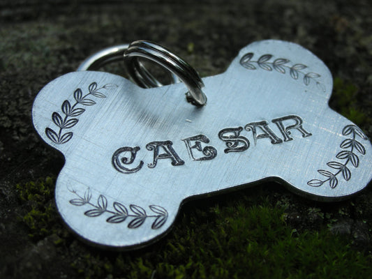 Custom Dog Tag- Pet ID Tag- Steak Bone Tag-Dogbone Dog Tag- Hand Stamped Tag