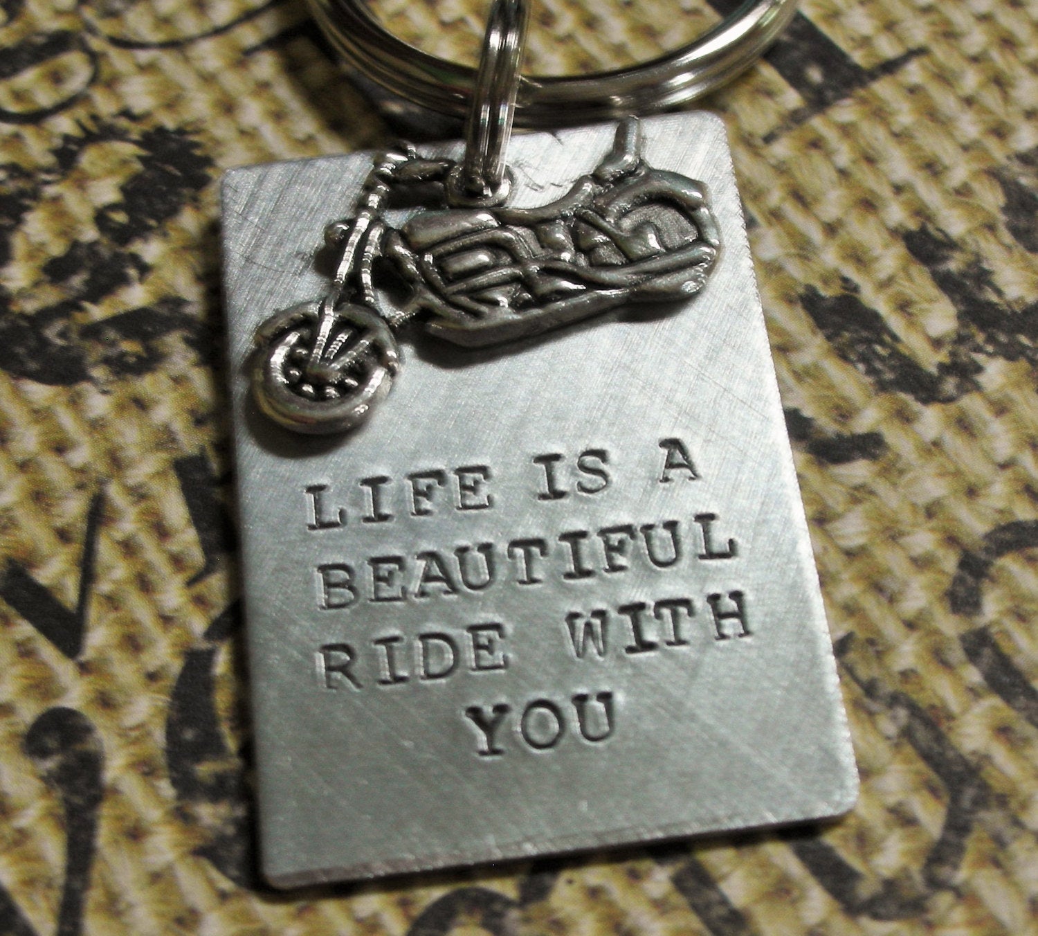 Harley Davidson Motorcycle Keychain--Life Is A Beautiful Ride With You- Valentine&#39;s Day Gift-Father Birthday Gift-Gift for Dad